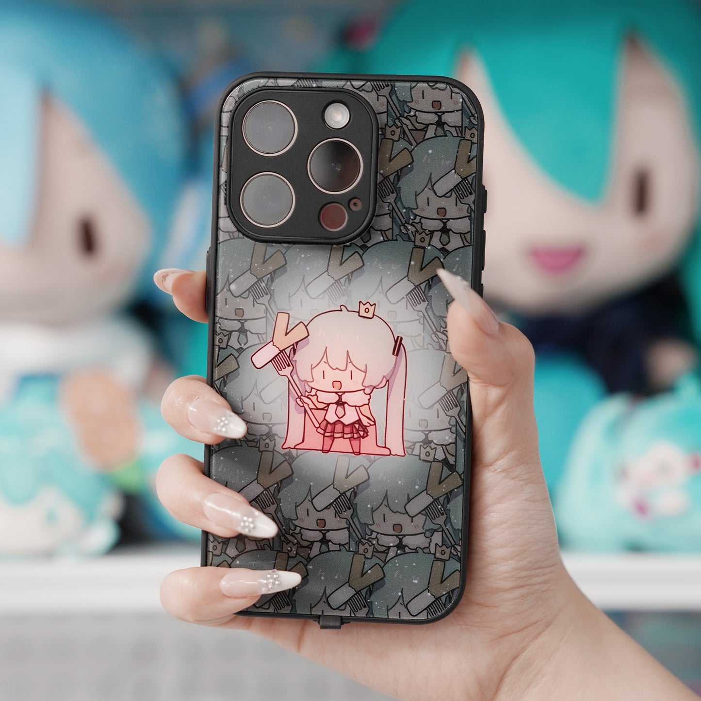 Hatsune Miku Smart Voice-Controlled Light Up Phone Case – Color-Changing Design Reactive to Calls, Messages and Music – Tempered Glass Back – Compatible with iPhone, Samsung and Xiaomi