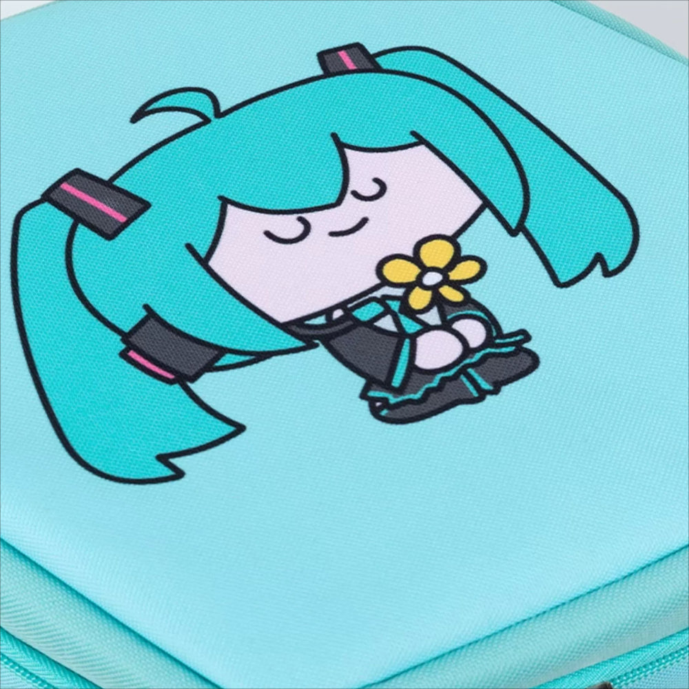 Top detail of the badminton racket bag with Miku-themed turquoise design.