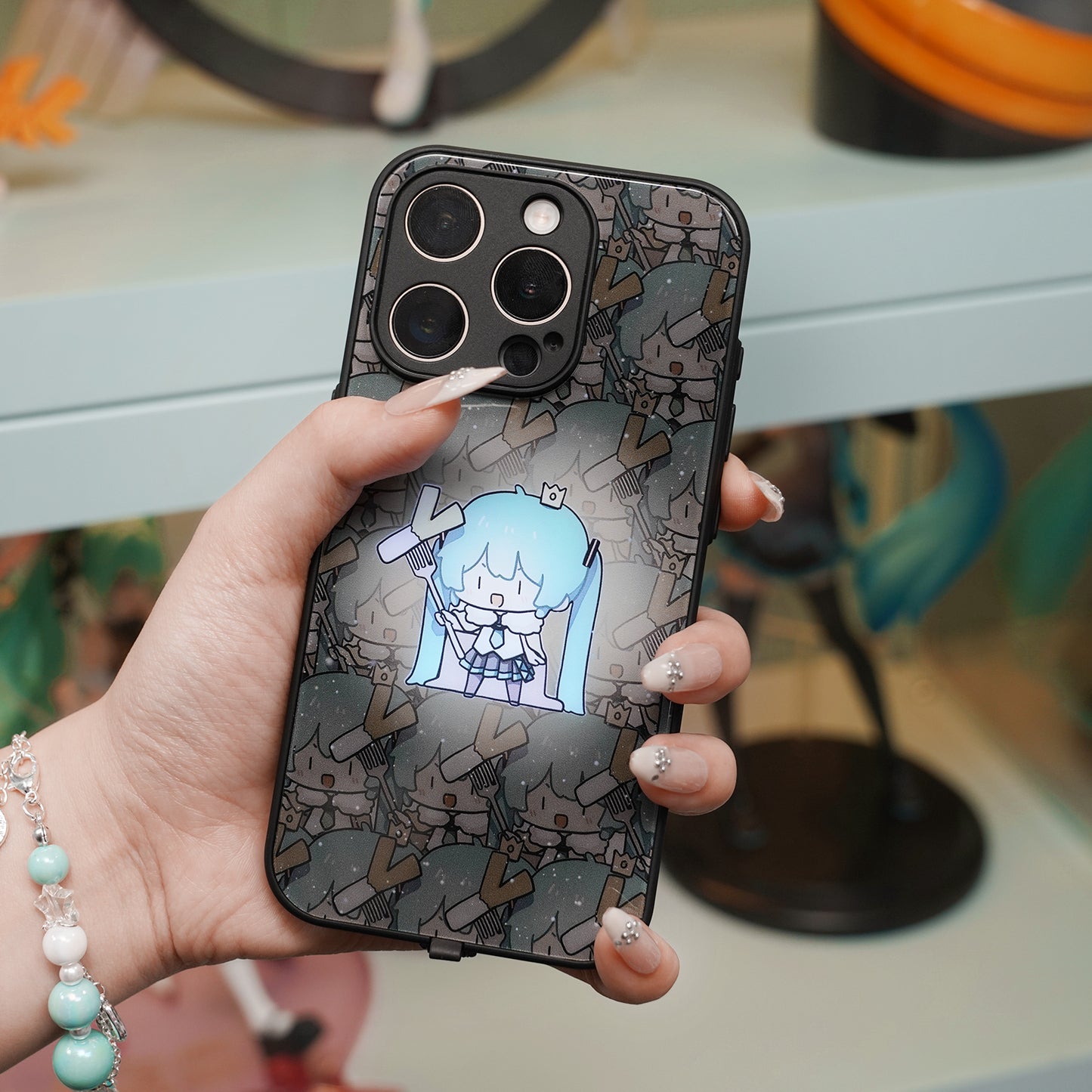 Hatsune Miku Smart Voice-Controlled Light Up Phone Case – Color-Changing Design Reactive to Calls, Messages and Music – Tempered Glass Back – Compatible with iPhone, Samsung and Xiaomi
