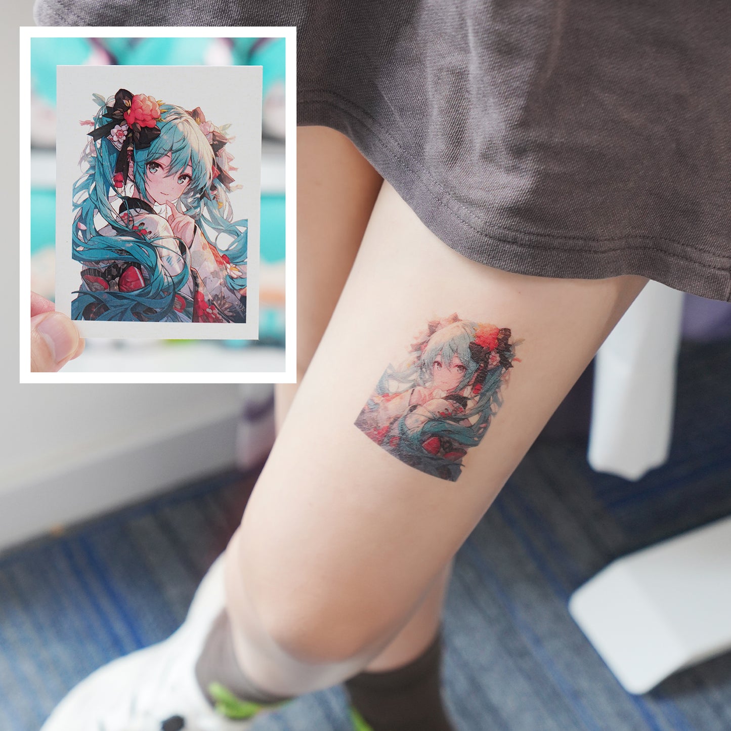 Hatsune Miku Temporary Tattoos – Waterproof Temporary Tattoos for Cosplay, Parties, Festivals, Concerts, and Anime Conventions – Set of 8 Designs