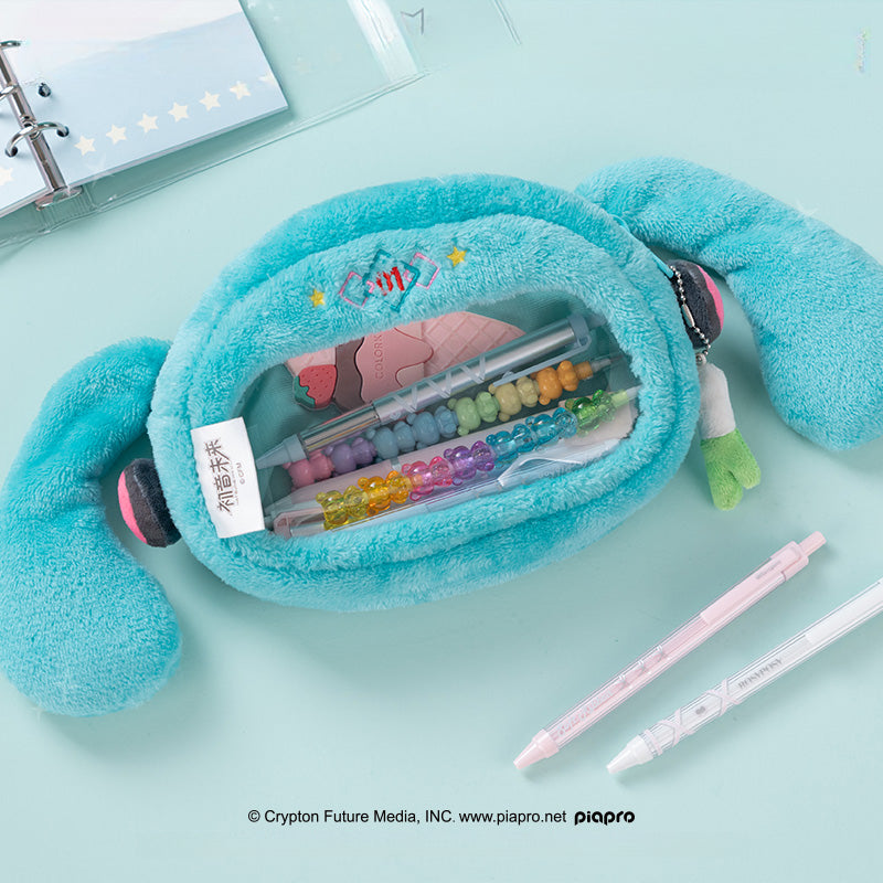 Trousse à crayons en peluche Hatsune Miku Squinted Eyes Series sous licence officielle
