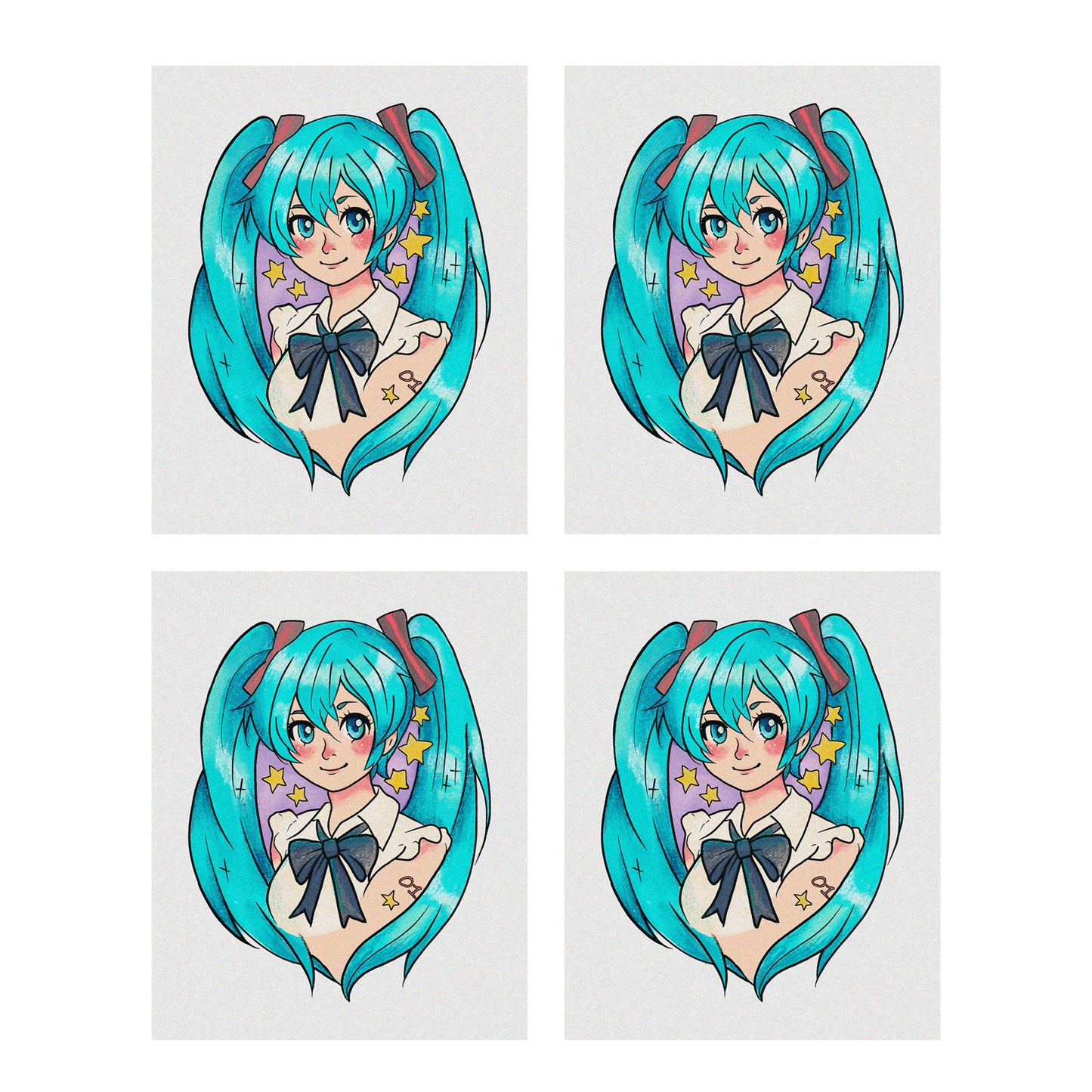 Hatsune Miku Leek Design Temporary Tattoos – Waterproof Temporary Tattoos for Cosplay, Parties, Festivals, Concerts, and Anime Conventions– 4 pcs (Same Design)