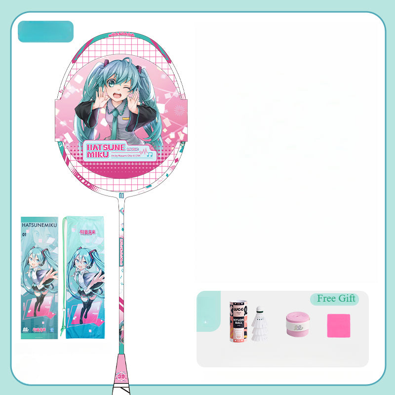 Raquette de badminton entièrement en carbone Hatsune Miku sous licence officielle
