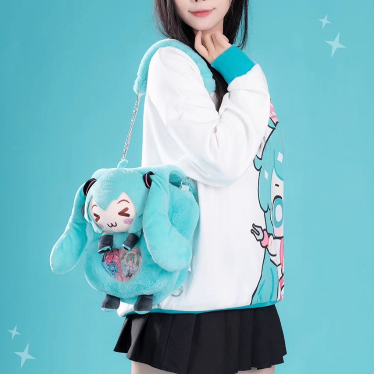 Officially Licensed Hatsune Miku Squinted Eyes Series Plush Multi-purpose Shoulder Bag