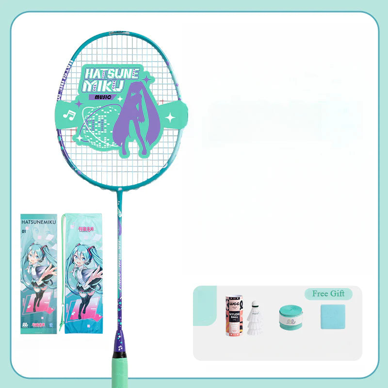 Raquette de badminton entièrement en carbone Hatsune Miku sous licence officielle