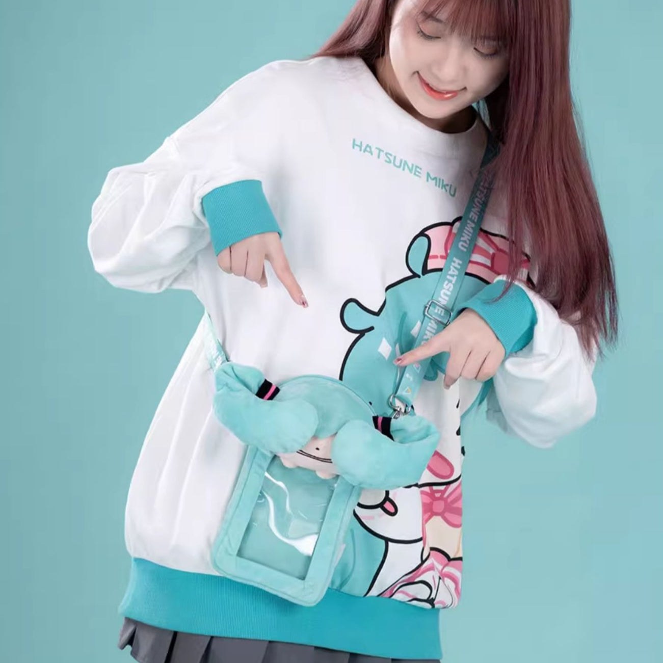 Sac bandoulière semi-transparent en peluche Hatsune Miku sous licence officielle