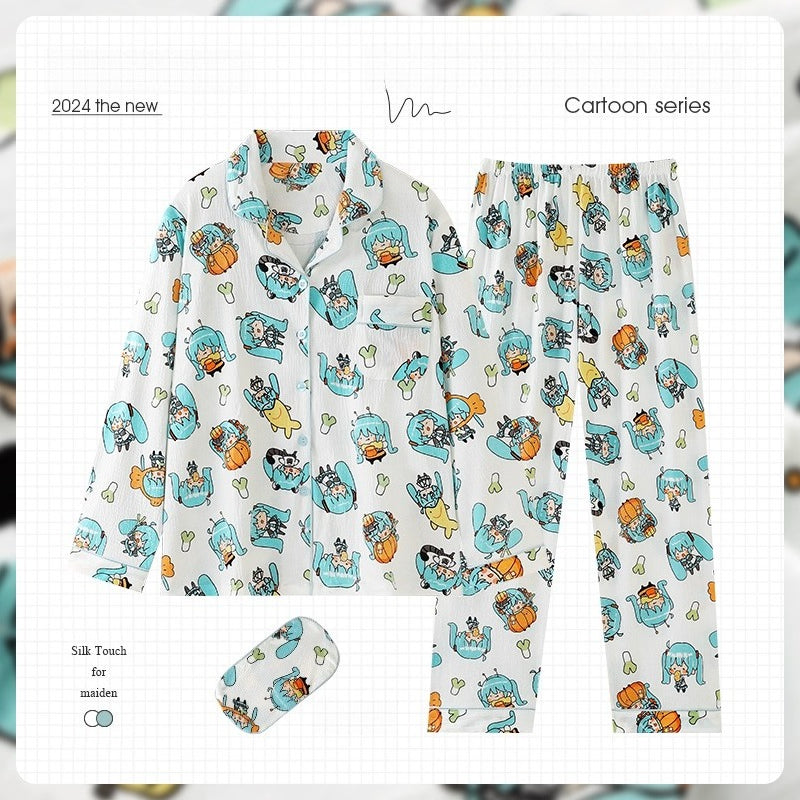 Hatsune Miku Cotton Long Sleeve Sleepwear – Cute Cartoon Style Home Loungewear