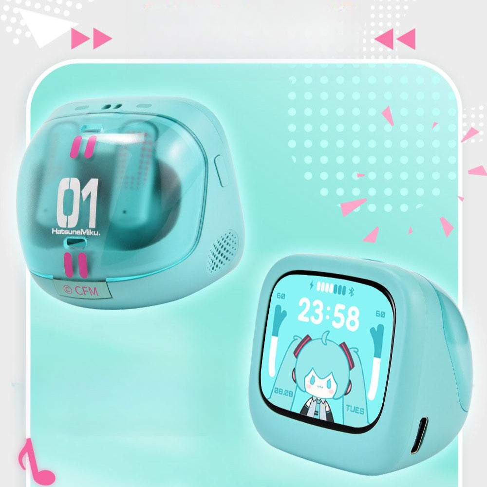 Écouteurs sans fil Hatsune Miku sous licence officielle avec support de bureau intelligent