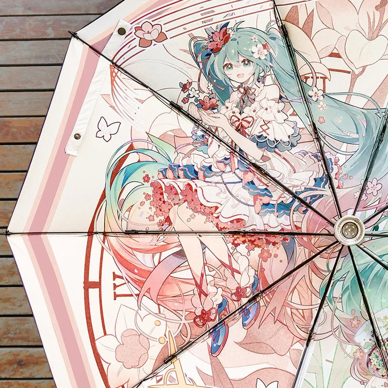 Officially Licensed Hatsune Miku Umbrella frame, featuring Miku in a floral dress with pink and green accents.