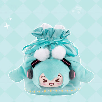 Offiziell lizenzierte Plüschtasche mit Kordelzug aus der Hatsune Miku Squinted Eyes-Serie