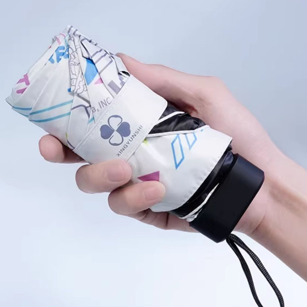 Compact folded Miku umbrella held in hand, easy to carry