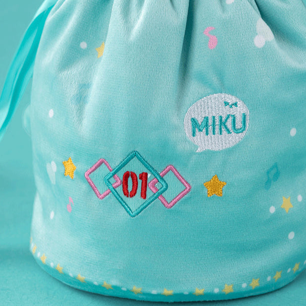 Sac à cordon en peluche Hatsune Miku Squinted Eyes Series sous licence officielle
