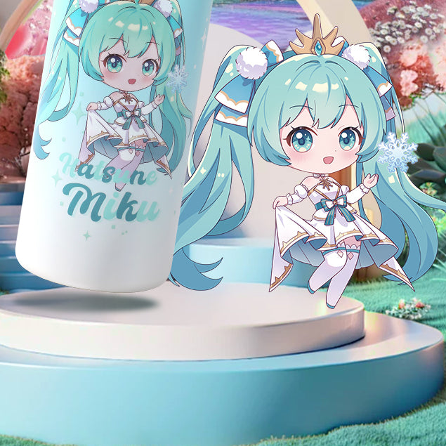 Offiziell lizenzierte Hatsune Miku-Thermoflasche mit Schneeflocken-Motiv