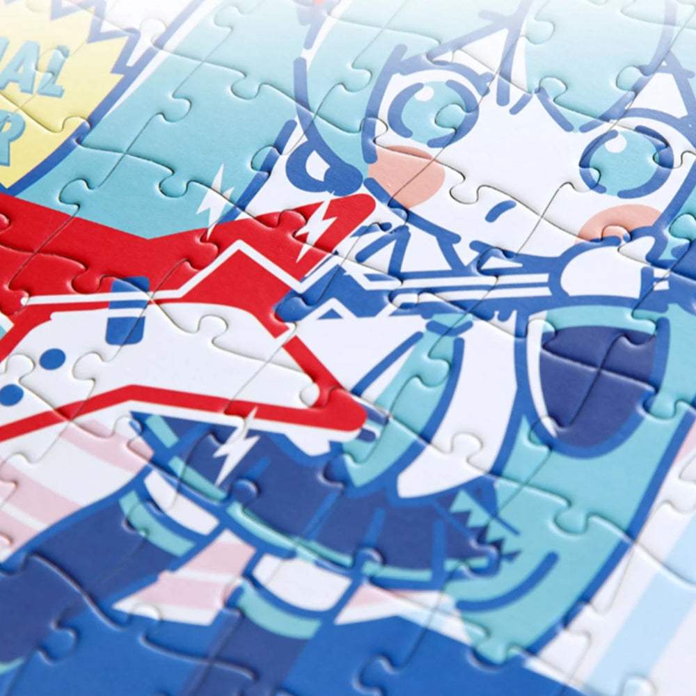 Close-up of Hatsune Miku puzzle with bright colors and a red star-shaped guitar detail.