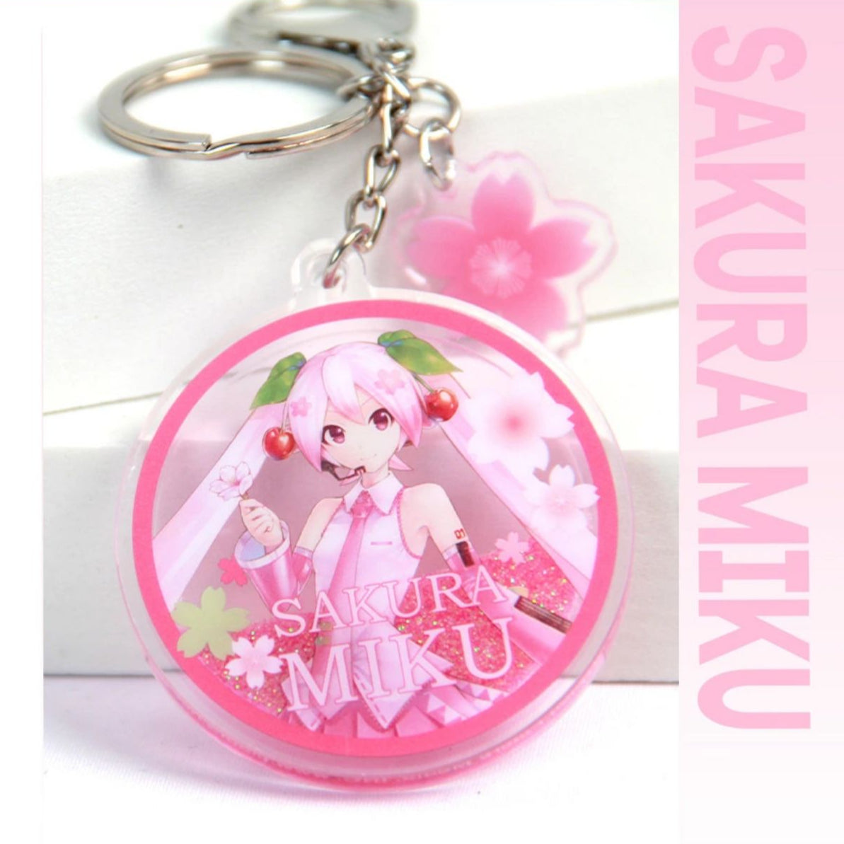 Officially Licensed Sakura Miku Pink Liquid Sand Acrylic Charm