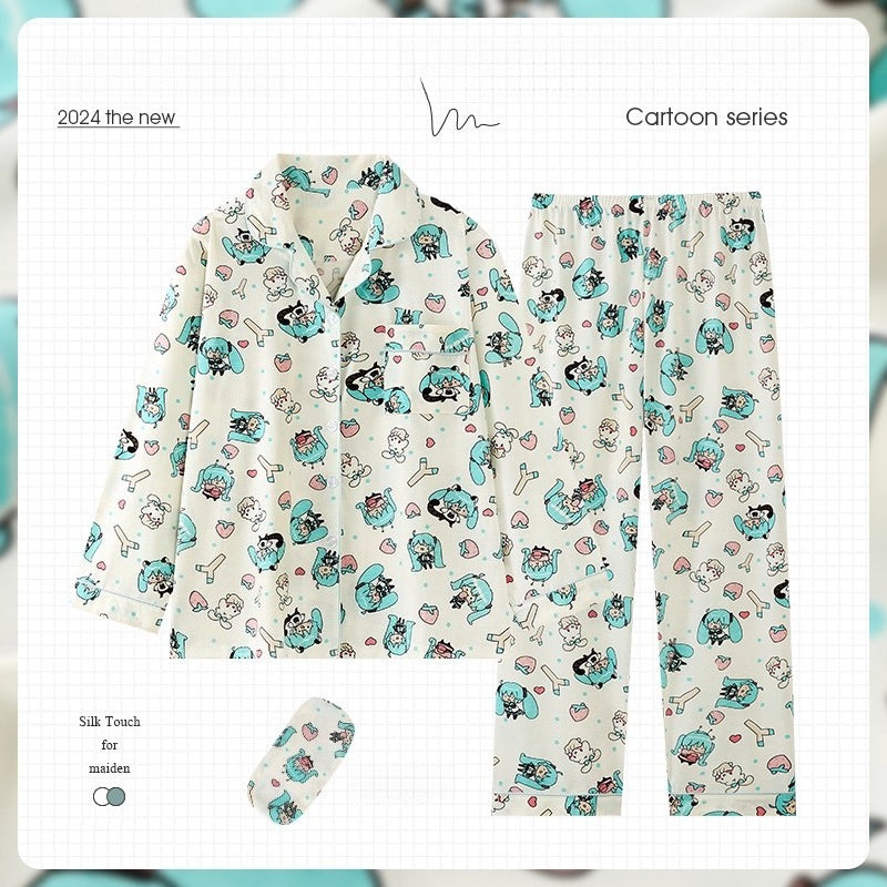 Hatsune Miku Cotton Long Sleeve Sleepwear – Cute Cartoon Style Home Loungewear