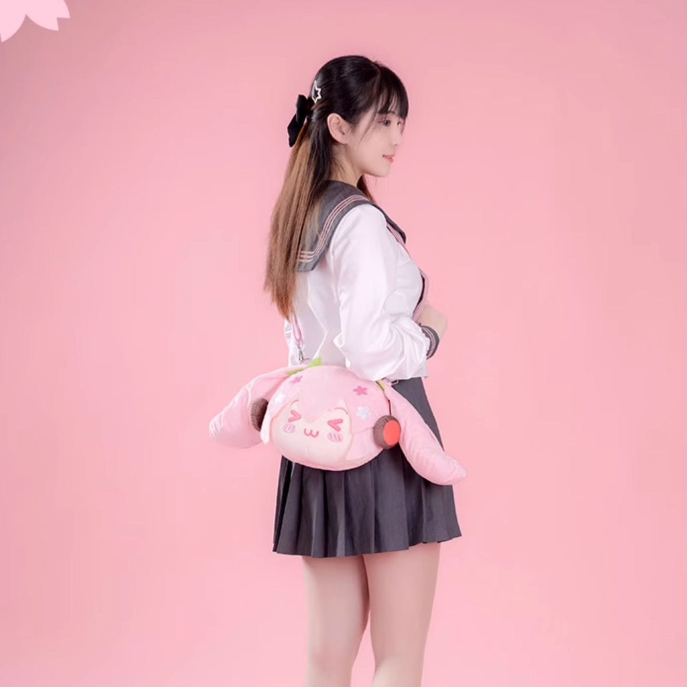 Officially Licensed Hatsune Miku Sakura Future Happy Travel Plush Crossbody Bag