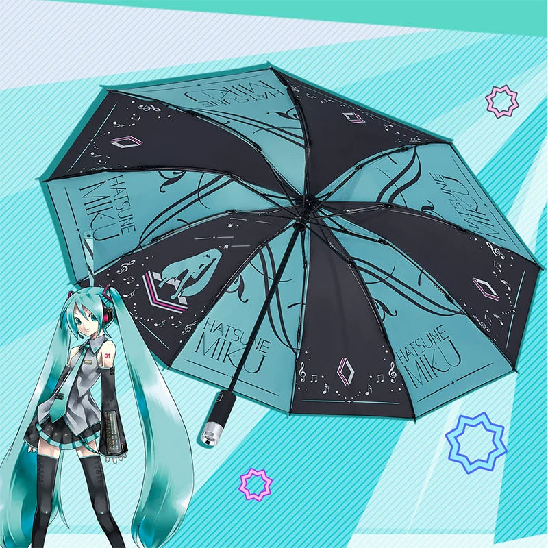 Officially Licensed Hatsune Miku Squinted Eyes Starry Beat Vinyl Automatic Umbrella