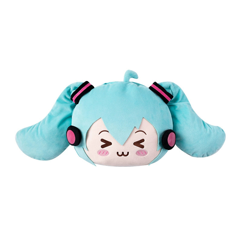 Hatsune Miku plush pillow with a cute smiling face and headphones design