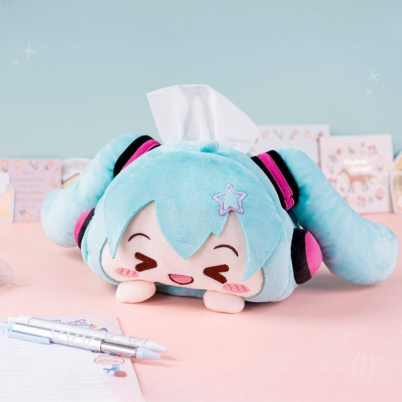 Hatsune Miku plush tissue box cover with cute smiling face and star decoration on the head