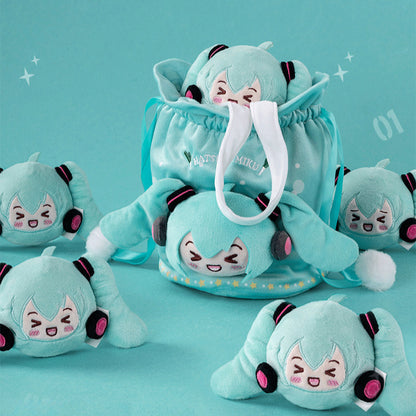 Sac à cordon en peluche Hatsune Miku Squinted Eyes Series sous licence officielle