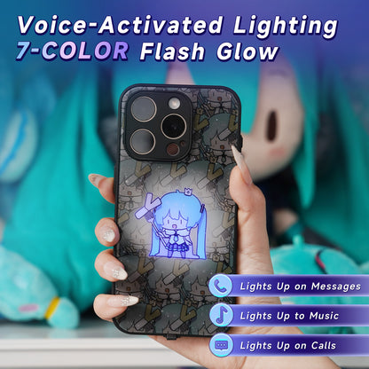 Hatsune Miku Smart Voice-Controlled Light Up Phone Case – Color-Changing Design Reactive to Calls, Messages and Music – Tempered Glass Back – Compatible with iPhone, Samsung and Xiaomi