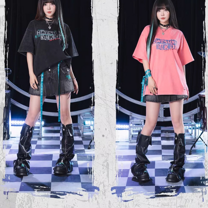 Official Hatsune Miku Rock Future Heavyweight Washed Vintage T-Shirt, Loose-Fit Short Sleeve Top