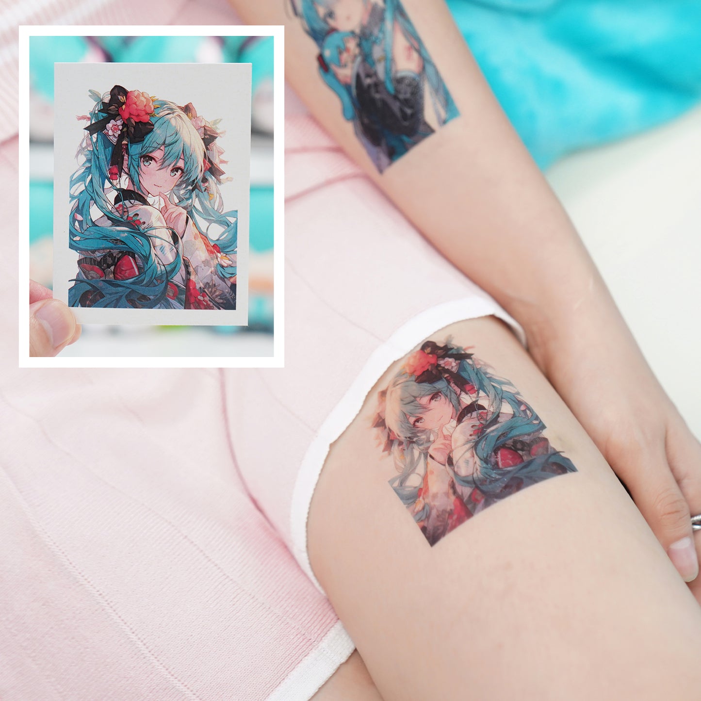 Hatsune Miku Temporary Tattoos – Waterproof Temporary Tattoos for Cosplay, Parties, Festivals, Concerts, and Anime Conventions – Set of 8 Designs