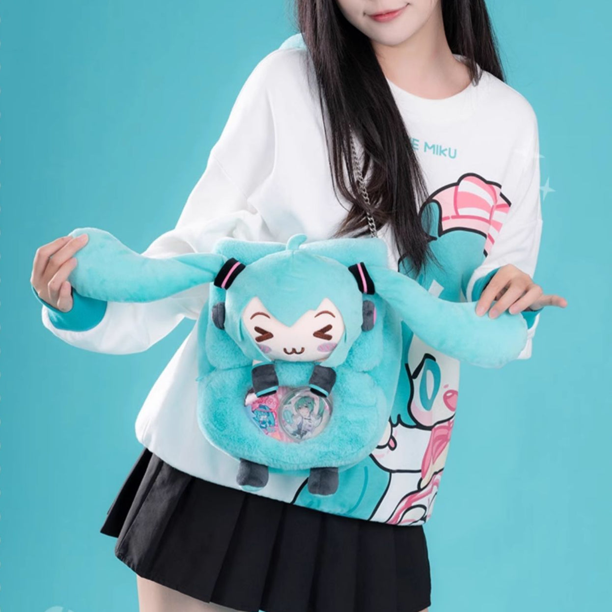 Offiziell lizenzierte Hatsune Miku Squinted Eyes-Serie, Mehrzweck-Umhängetasche aus Plüsch