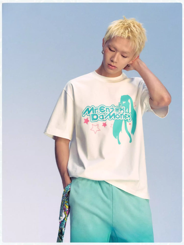 Official Licensed Hatsune Miku Silhouette Graphic T-Shirt – Summer Short-Sleeve Tee