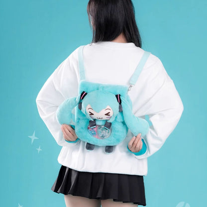 Offiziell lizenzierte Hatsune Miku Squinted Eyes-Serie, Mehrzweck-Umhängetasche aus Plüsch