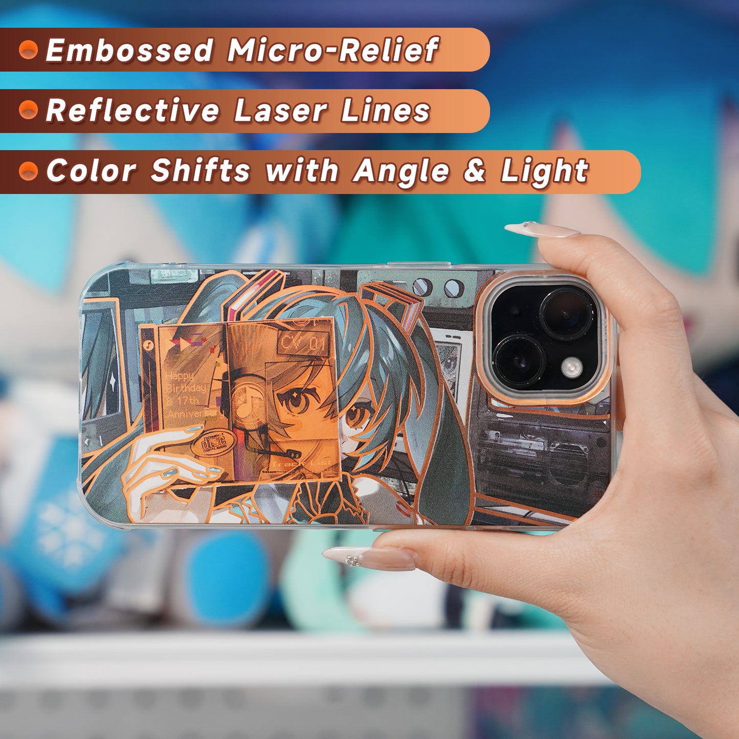 Hatsune Miku Holographic Gradient Phone Case – Angle-Shift Color Effect Protective Cover, Scratch-Resistant & Anti-Drop – Compatible with iPhone, Samsung and Xiaomi