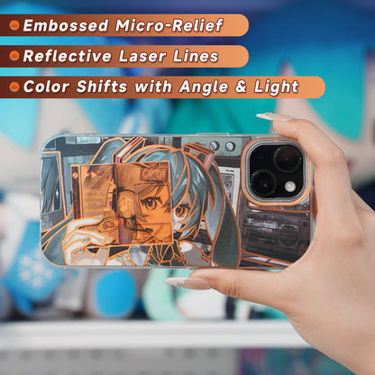Hatsune Miku Holographic Gradient Phone Case – Angle-Shift Color Effect Protective Cover, Scratch-Resistant & Anti-Drop – Compatible with iPhone, Samsung and Xiaomi