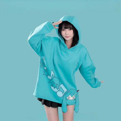 Hatsune Miku Collaboration Graphic Hoodie – Oversized Casual Fit