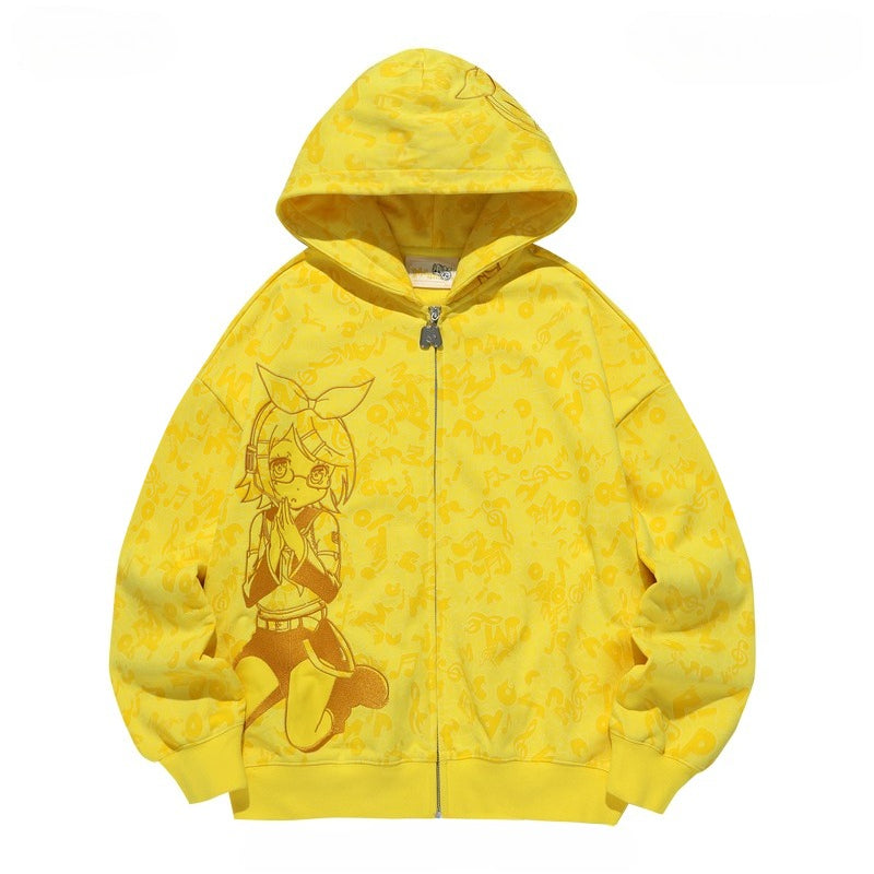 Official Licensed Hatsune Miku Camo Zip-Up Hoodie – Casual Streetwear with Hood