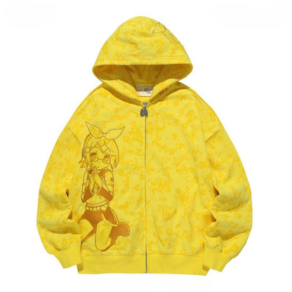 Official Licensed Hatsune Miku Camo Zip-Up Hoodie – Casual Streetwear with Hood