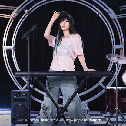 Official Hatsune Miku Rock Future Vintage Off-Shoulder Cropped T-Shirt for Women, Loose-Fit Top