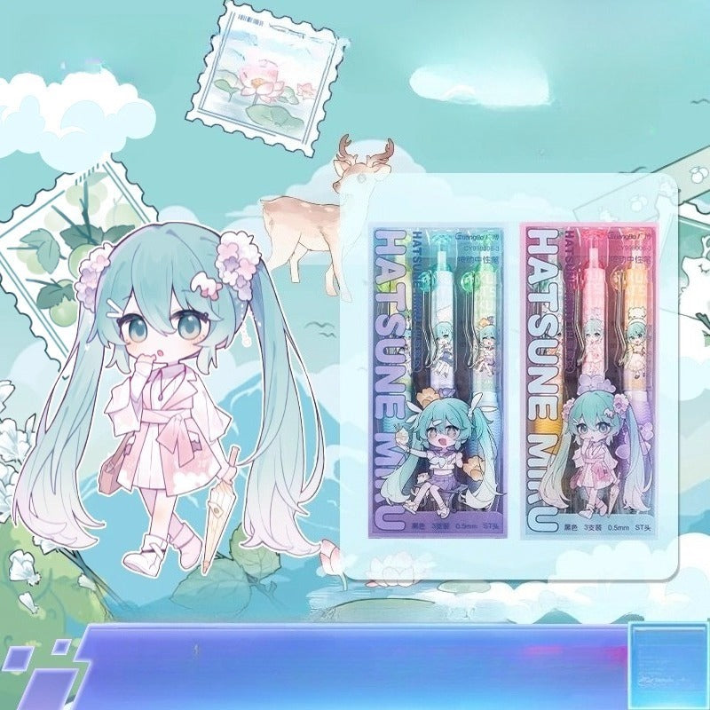 Official Licensed Hatsune Miku Retractable Black Gel Pen – 0.5mm Fine Point, 3-Pack
