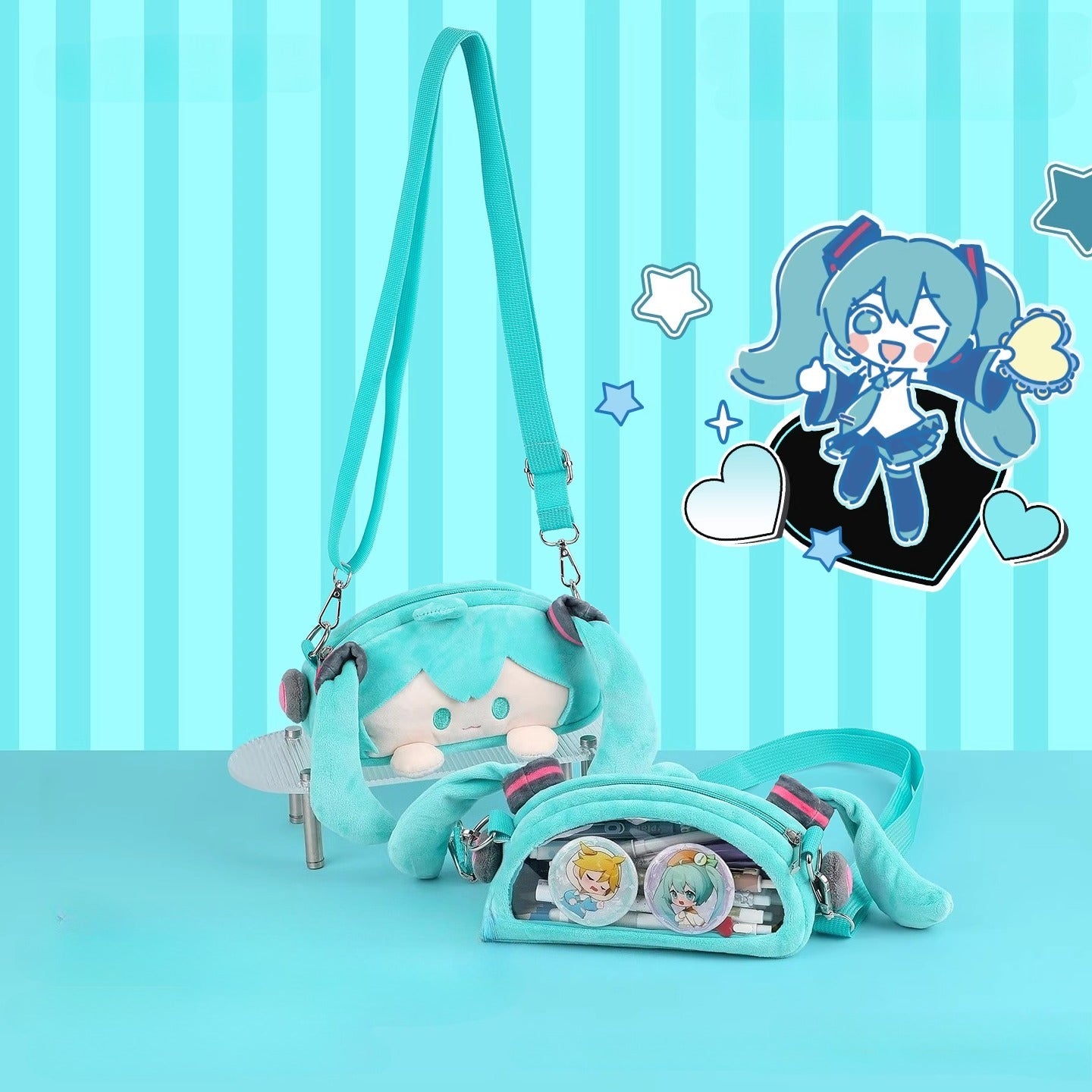 Official Licensed Hatsune Miku Plush Crossbody Bag – Large Face Pencil Case & Stationery Pouch