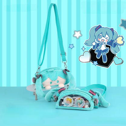 Official Licensed Hatsune Miku Plush Crossbody Bag – Large Face Pencil Case & Stationery Pouch