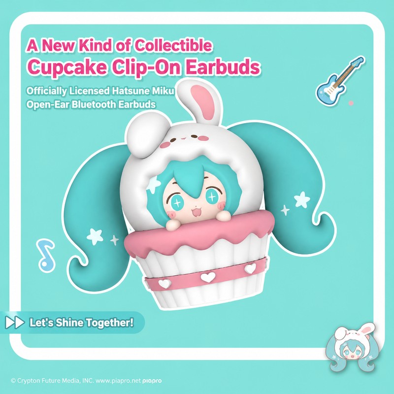 Officially Licensed Hatsune Miku Cupcake Clip-On Earbuds