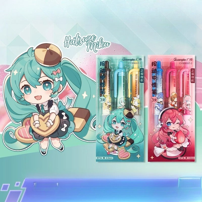Official Licensed Hatsune Miku Retractable Black Gel Pen – 0.5mm Fine Point, 3-Pack