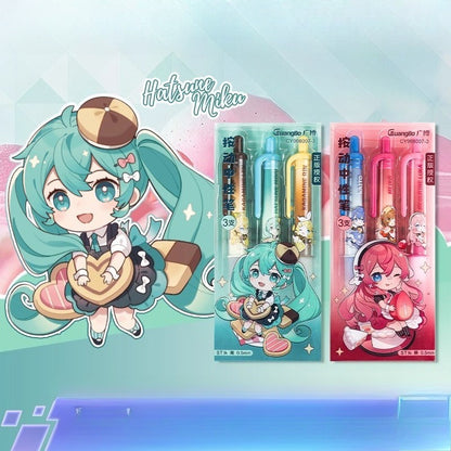 Official Licensed Hatsune Miku Retractable Black Gel Pen – 0.5mm Fine Point, 3-Pack