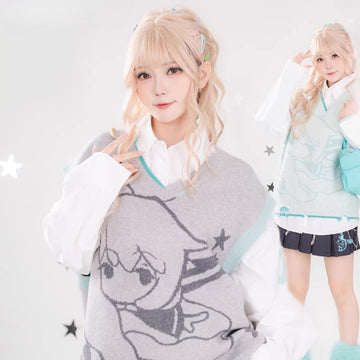 Official Hatsune Miku Y2K Ice Candy Layered Knit Sweater Vest – Oversized V-Neck Top