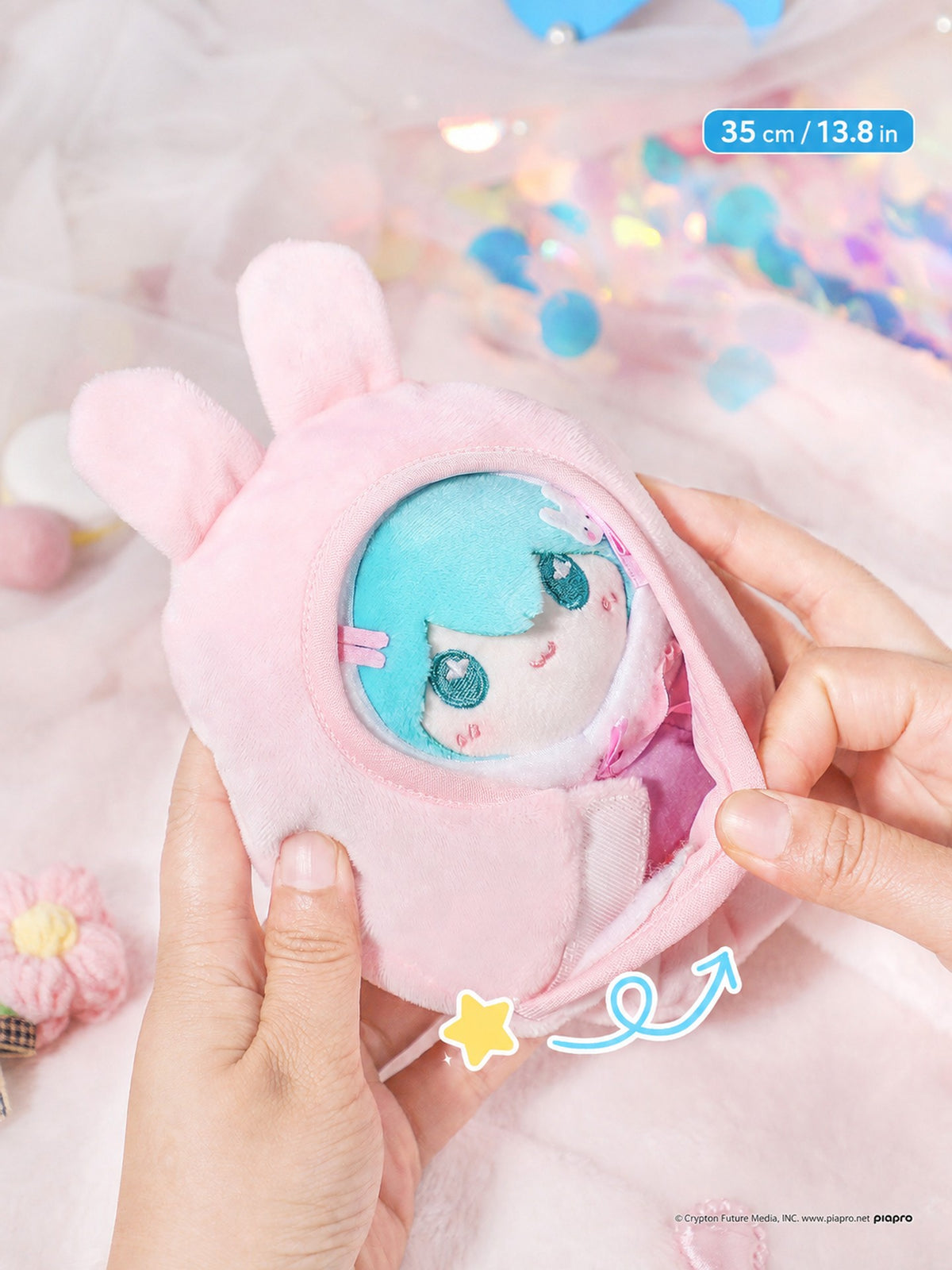 Officially Licensed Hatsune Miku Plush Pendant, Removable Swaddle (12 cm / 4.7 in)