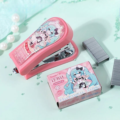 Official Licensed Hatsune Miku Mini Stapler Set – Portable Small Office Stapler with Staples (Pink Style, 1 Stapler + 1 Pack Staples)