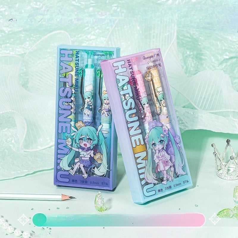 Official Licensed Hatsune Miku Retractable Black Gel Pen – 0.5mm Fine Point, 3-Pack