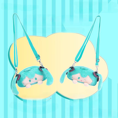 Official Licensed Hatsune Miku Plush Crossbody Bag – Large Face Pencil Case & Stationery Pouch