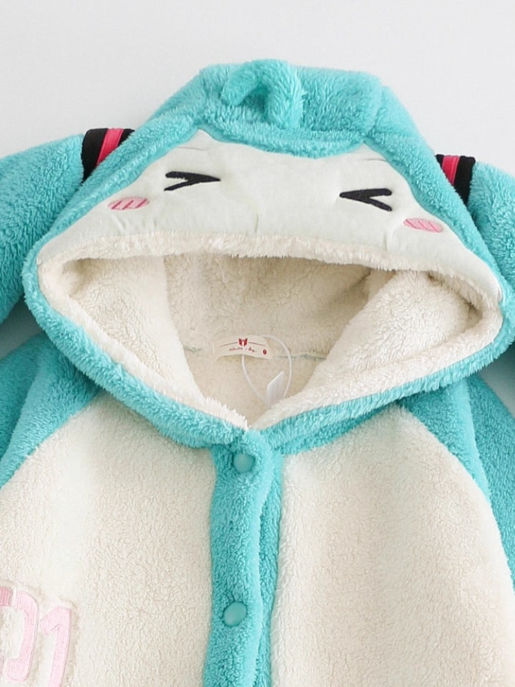 Hatsune Miku Coral Fleece Thick Lined Winter Robe Set – Cozy Home Loungewear