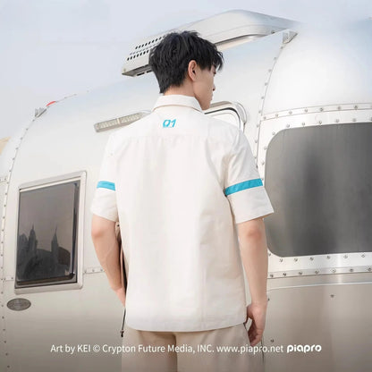 Official Hatsune Miku Neon EDM Short Sleeve Cargo Shirt, Loose-Fit Summer Top for Couples